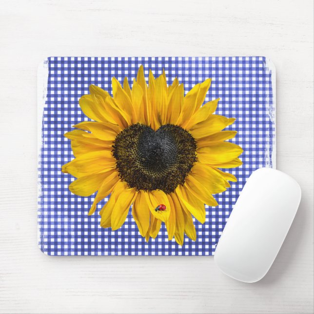 Herz Sonnenblumen und Ladybug auf Gingham Mousepad (Mit Mouse)