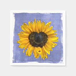 Herz Sonnenblumen und Ladybug auf Gingham Serviette