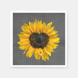 Herz Sonnenblumen und Ladybug auf Gingham Serviette
