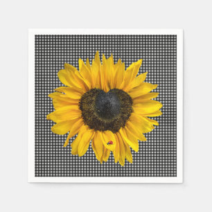 Herz Sonnenblumen und Ladybug auf Gingham Serviette