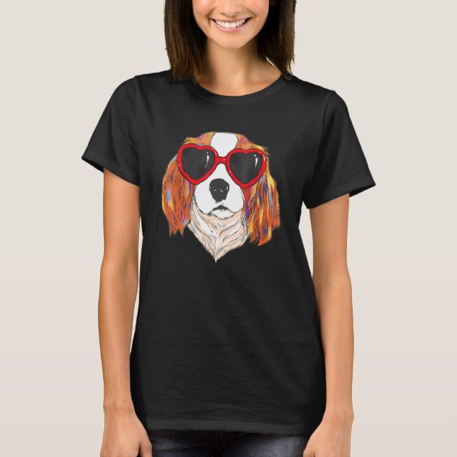 Herz Sonnenbrille Liebe Niedlicher Hund Cavalier K T-Shirt (Vorderseite)