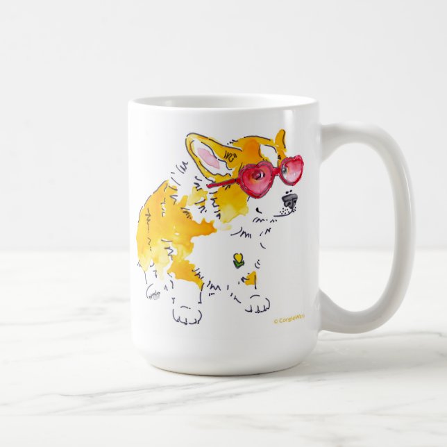 Herz-Sonnenbrillencorgi-Tasse Tasse (Rechts)