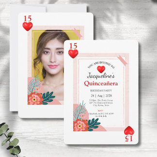 Herz Spielkarte 15. Geburtstag Quinceañera Einladung