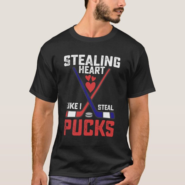 Herz stehlen, wie ich stehle Pucks Hockey Valentin T-Shirt (Vorderseite)