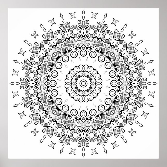 Herz Stern Mandala Malvorlage Intricates Design Poster (Vorne)
