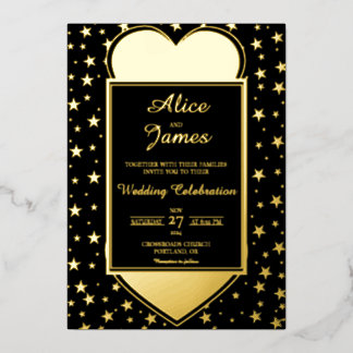 Herz-Stern-Rahmen Elegante schwarze Goldfolie-Hoch Folieneinladung