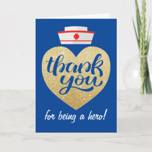 Herz Stethoskop Blau Gold Krankenschwester Dankesc Dankeskarte