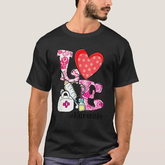 Herz Stethoskop Niedliche Liebe nähren Valentinsta T-Shirt (Vorderseite)