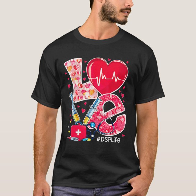 Herz Stethoskop Niedliche Liebe Pflege Valentine D T-Shirt (Vorderseite)