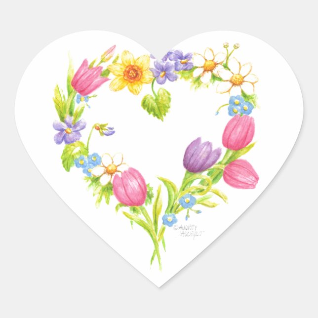 Herz Sticker Frühlingsblumen (Vorderseite)