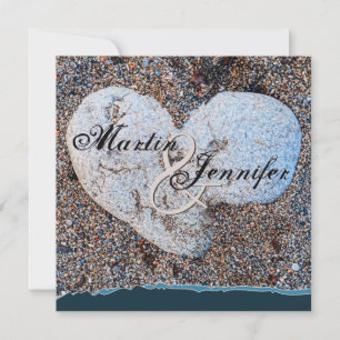 Herz Stone in Sand Blue Turquoise Beach Hochzeit Einladung