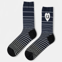 Herz-Streifen-Socken Crew Blau Weiß