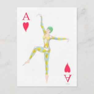 Herz Tanzdesign Kunst Retro Harlequin Postkarte