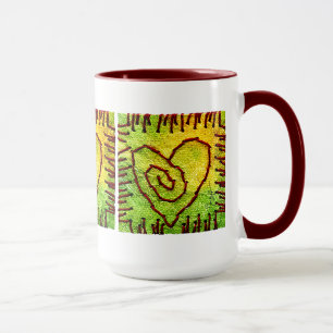 Herz-Tasse - genähtes Herz - gelbes Grün-Rot Tasse