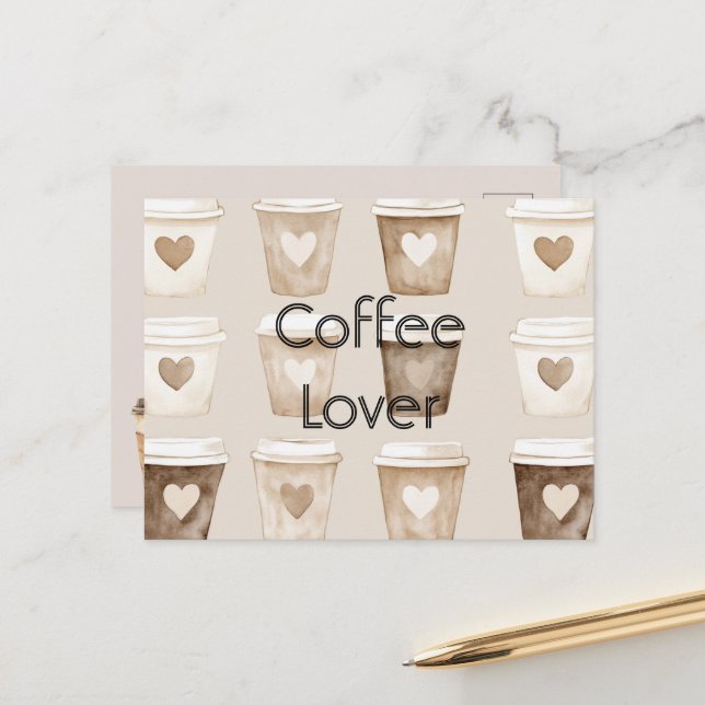 Herz-Tassen für Kaffee mit Sahne   Postkarte (Vorderseite/Rückseite Beispiel)