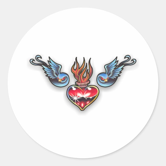 Herz Tattoo Runder Aufkleber (Vorderseite)