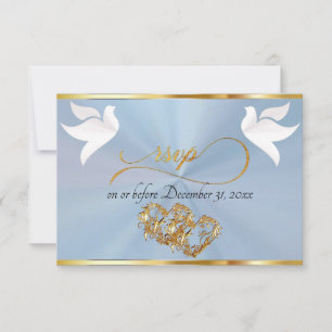 Herz, Tauben & Band - Pastellblau/Gold RSVP Karte