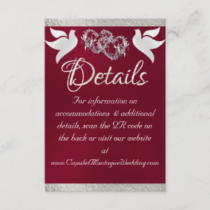 Herz & Tauben, QR-Code - Burgund/Silber Begleitkarte