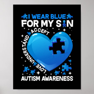 Herz trage ich Blau für mein Sohn Autismus Bewusst Poster