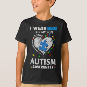 Herz trage ich Blau für mein Sohn Autismus Bewusst T-Shirt