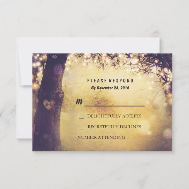Herz Tree Lights Wedding RSVP Card Karte (Vorderseite)