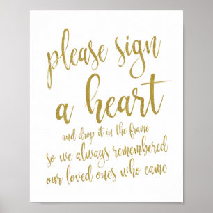 Herz-Tropfen-Gästebuch Gold Glitter 8x10 Schild