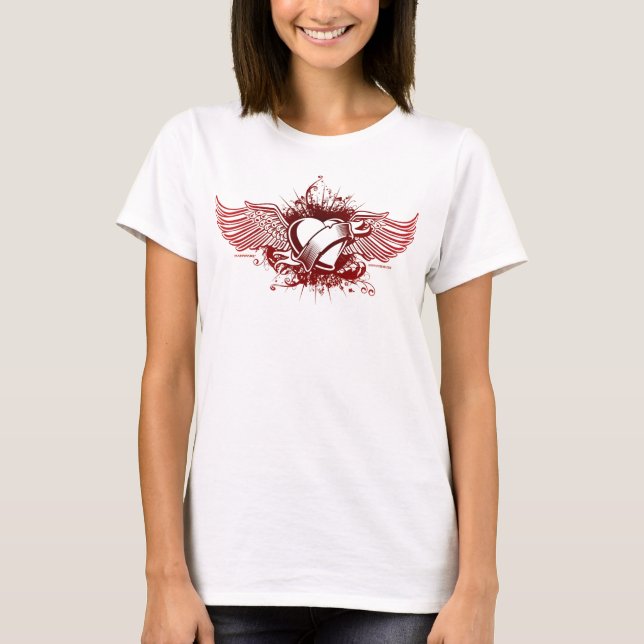 Herz u. Engel Wings redONwhite Spaghetti-Spitze T-Shirt (Vorderseite)