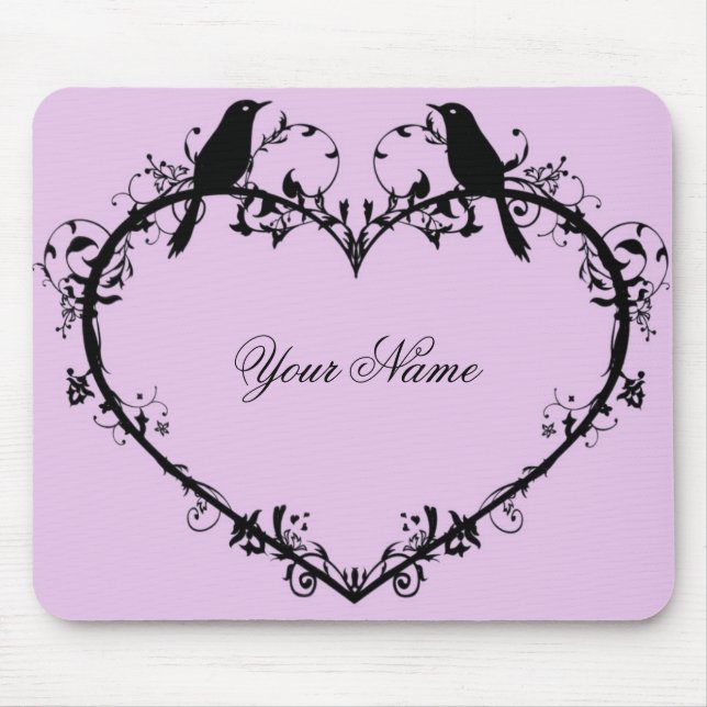 Herz-u. Vogel-Maus Auflage-Rosa Mousepad (Vorne)
