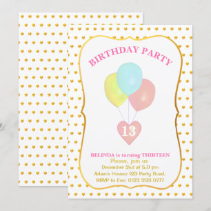 Herz- und Ballons Einladung zum 13. Geburtstag