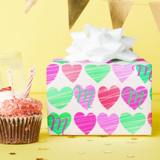 Herz und benutzerdefiniertes Monogramm für Ihren e Geschenkpapier (Geburtstagsparty)