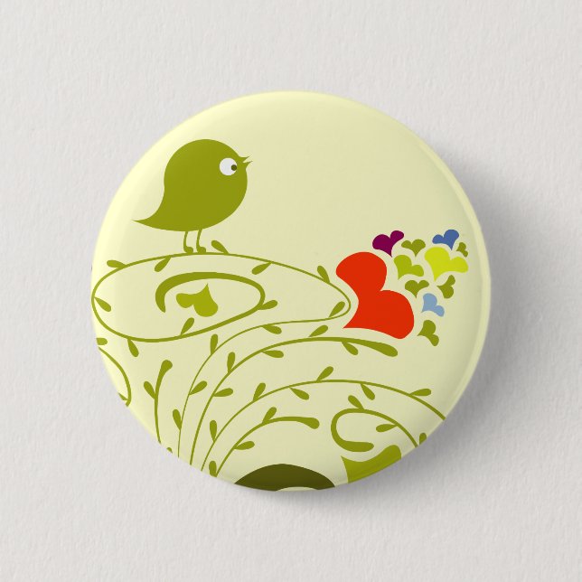 Herz und Birdie auf einem Niedlichen Baum Button (Vorderseite)