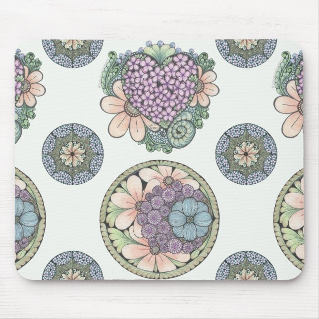 Herz und Blume doodle Art Maus matt. Mousepad (Vorne)
