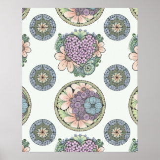 Herz und Blume doodle Art Printing, groß Poster