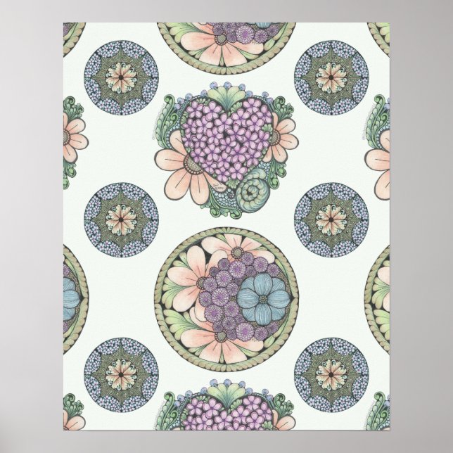 Herz und Blume doodle Art Printing, groß Poster (Vorne)