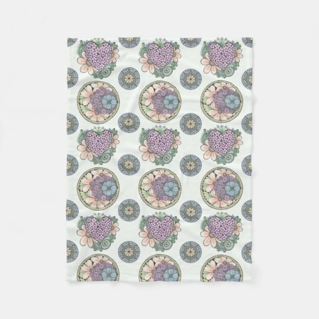 Herz und Blume doodle Kunstdecke. Fleecedecke (Vorderseite)