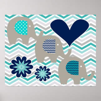Herz und Blume Elephant Kinderzimmer Poster