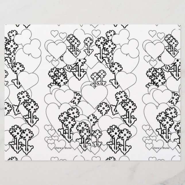 Herz und Blume Kids Farbblatt Tischset (Vorderseite)