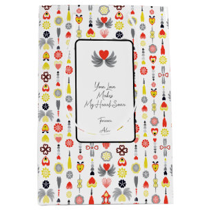 Herz und Blume Rot und Schwarz Niedlich Minimalist Mittlere Geschenktüte