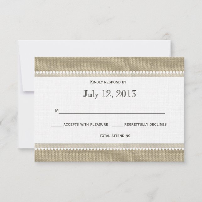 Herz und Burlap-Reaktion RSVP Karte (Vorderseite)