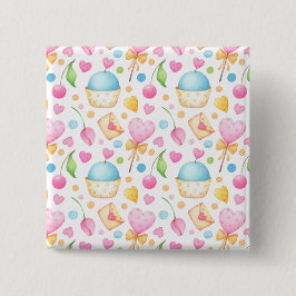 Herz und Cupcakes Delikates Wasserfarbenes Muster Button