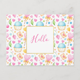 Herz und Cupcakes Traumhafte Wasserfarbe Hallo Postkarte