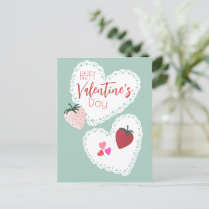 Herz und Erdbeeren Happy Valentines Day Feiertagspostkarte