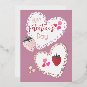 Herz und Erdbeeren Happy Valentines Day Folien Feiertagskarte