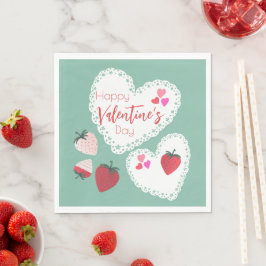 Herz und Erdbeeren Happy Valentines Day Serviette