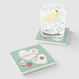 Herz und Erdbeeren Happy Valentines Day Steinuntersetzer