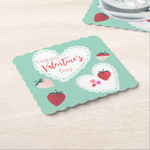 Herz und Erdbeeren Happy Valentines Day Untersetzer