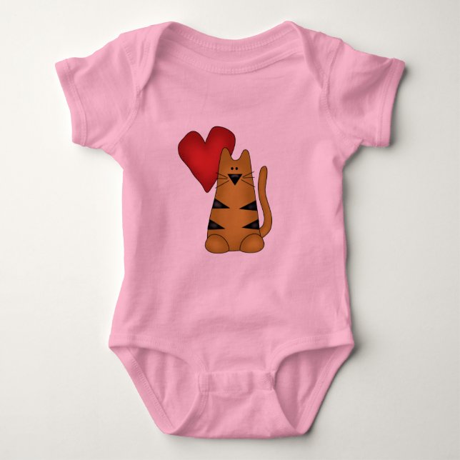 Herz und gestreifte Katzen-T-Shirts und Geschenke Baby Strampler (Vorderseite)