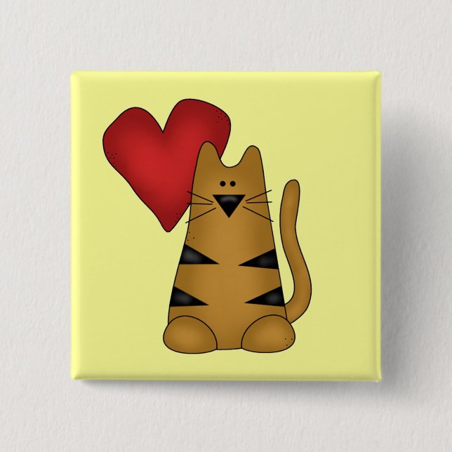 Herz und gestreifte Katzen-T-Shirts und Geschenke Button (Vorderseite)