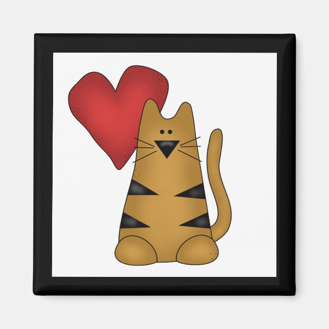 Herz und gestreifte Katzen-T-Shirts und Geschenke Magnet (Vorne)