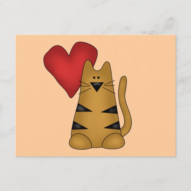 Herz und gestreifte Katzen-T-Shirts und Geschenke Postkarte (Vorderseite)